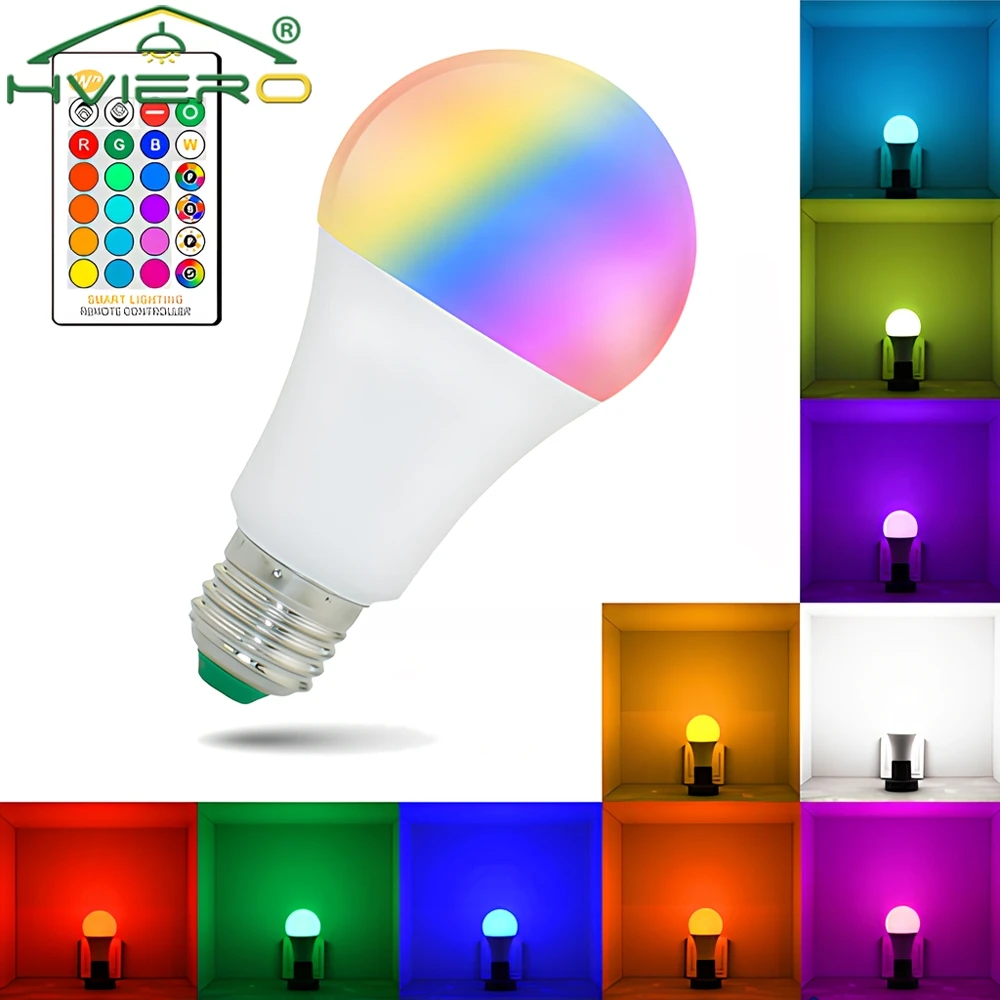 E27 Led Chip Lamp Wireless 24key IR Remote Control Smart Dimmable 10W RGB White Light Kolorowe zmieniające się żarówki do dekoracji wnętrz