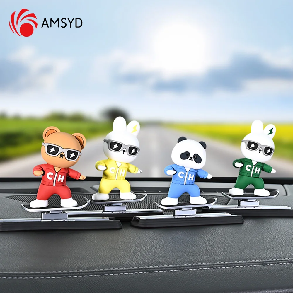 2024 Car Ornaments Sliding Skateboard Bear Interior Decoration For Citroen Picasso Toyota Nissan BMW MINI Benz VW Universal