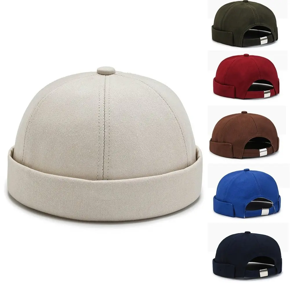 Japanese Style Cotton Brimless Hat Breathable Solid Color Docker Hats Vintage Beanie Cap Summer
