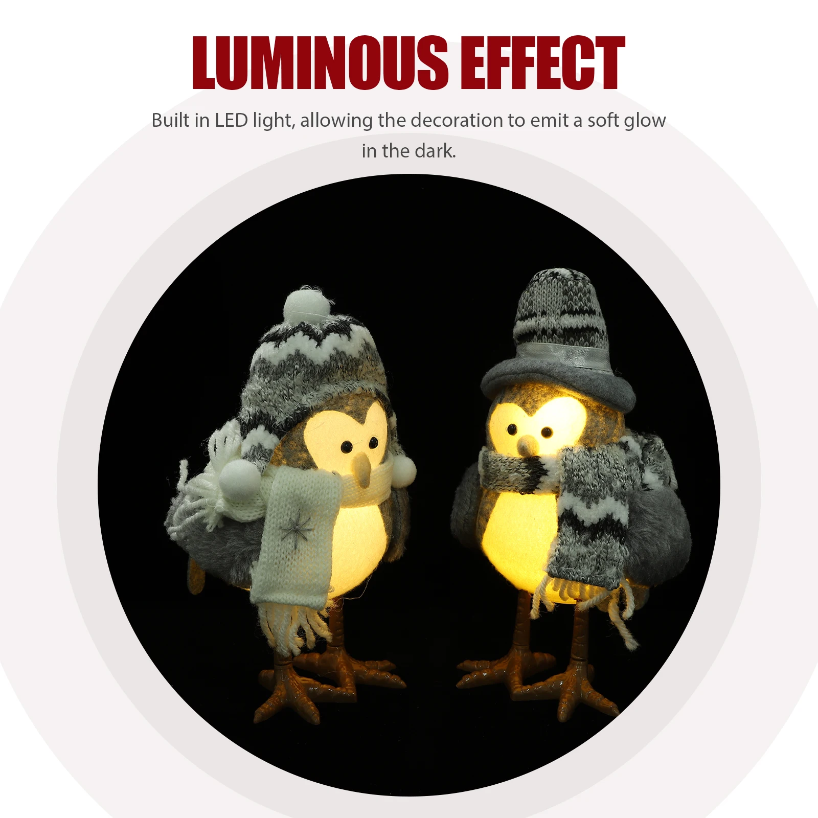 

2Pcs Christmas Bird Adornment Lighted Ornament Xmas Desktop Decor Colorful LED Glowing Decoration for Home Mantel