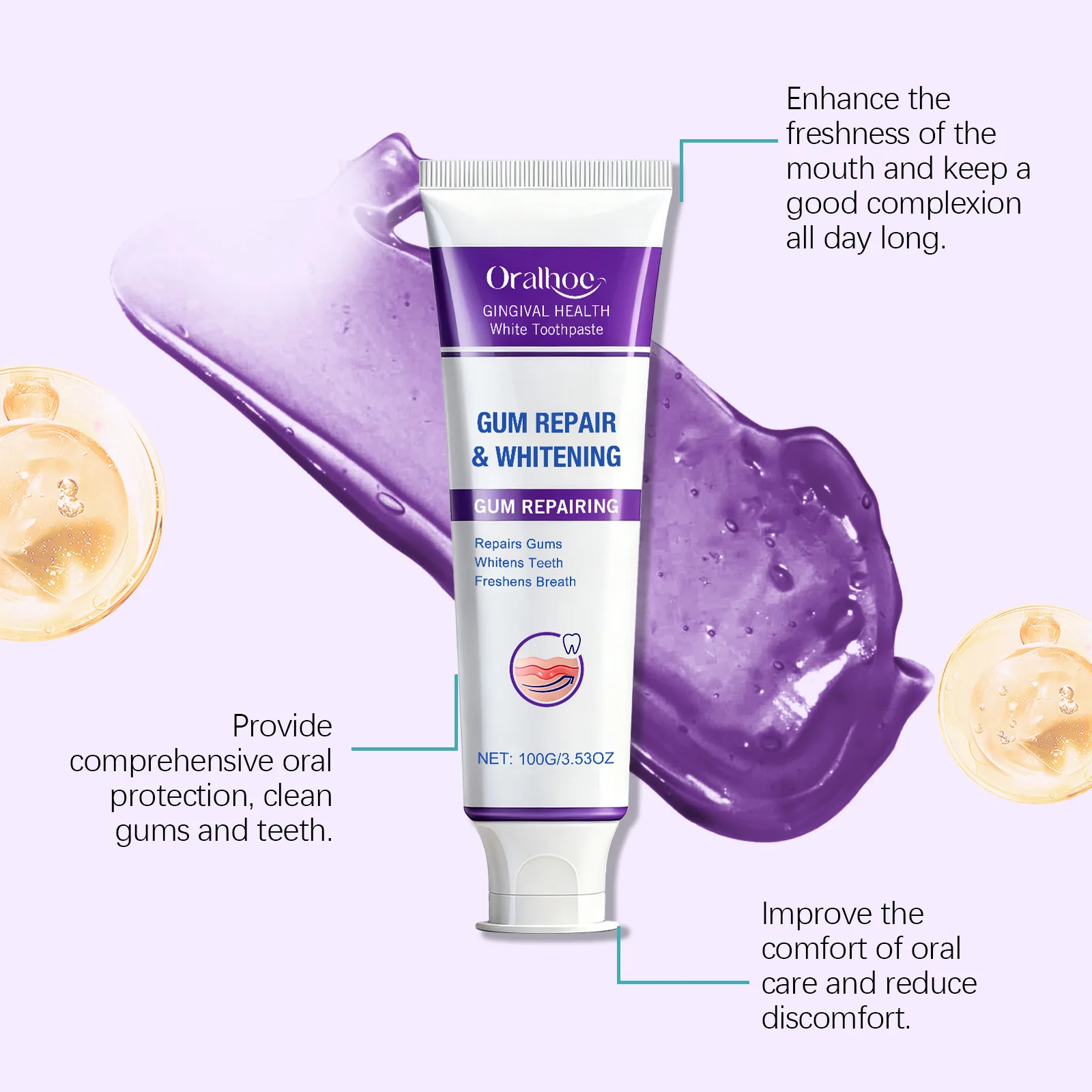 ORALHOE Teeth Whitening Toothpaste, Gentle Gum Repair, Deep Cleaning, Fresh Breath, Remove Yellow Stains