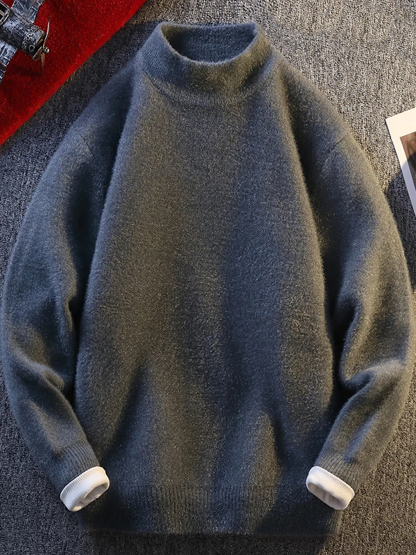 

Men's Knitted Sweater Autumn Winter Thiened Mink Velvet Warm Top Casual Sle Long Sve Stand Collar Polyester Fiber
