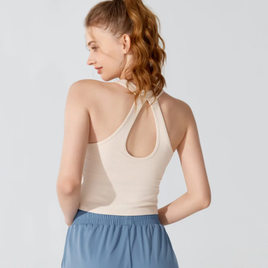 

Women Yoga Vest Breathable Sleeveless Mid Impact Sports Top With Chest Pad Running Pilates Lightweight Gym Fitness Female Tank