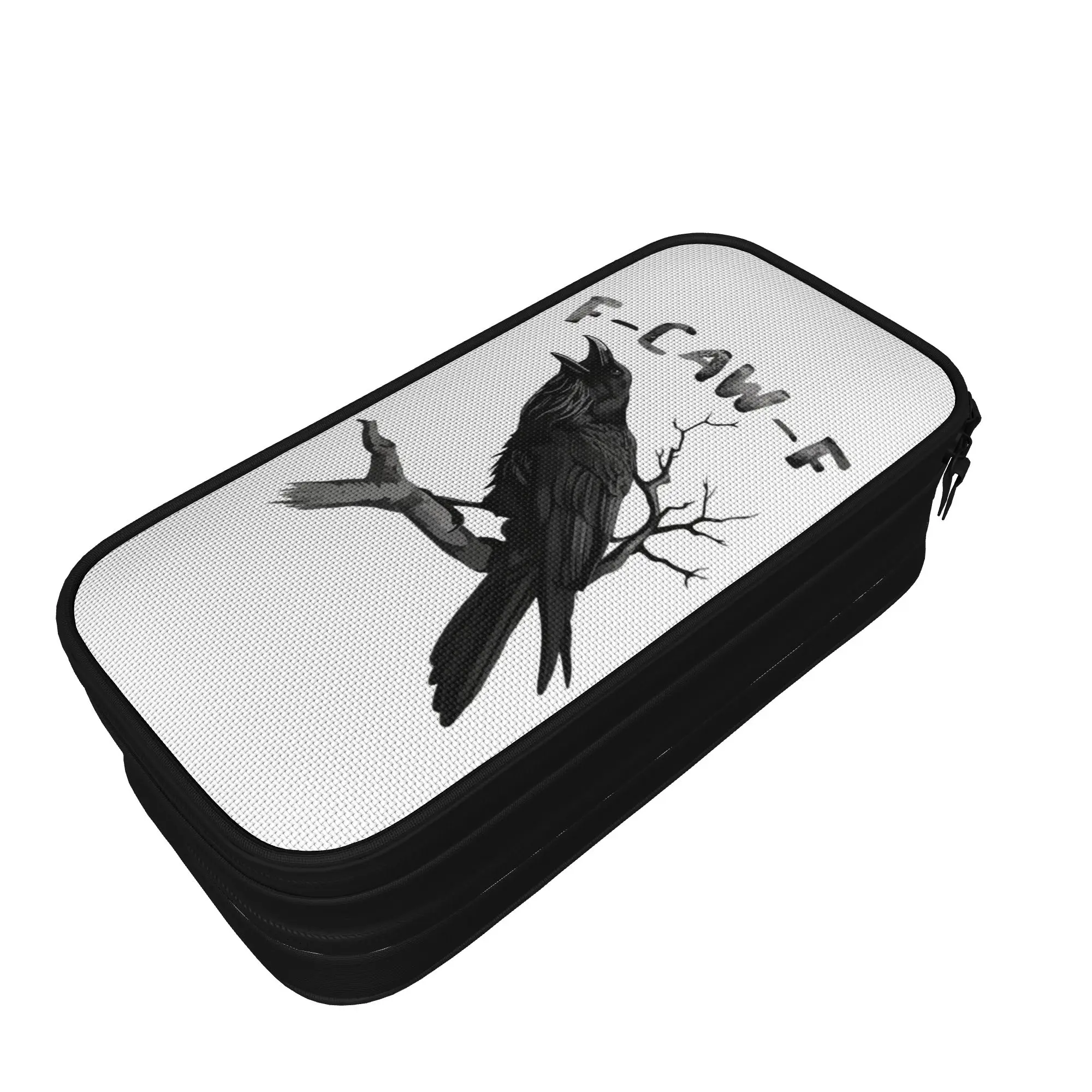 F-Caw-F Funny Black Raven Crow Pencil Case Sarcastic Humor Pencilcases Pen for Student Large Storage Bag School Gift Stationery