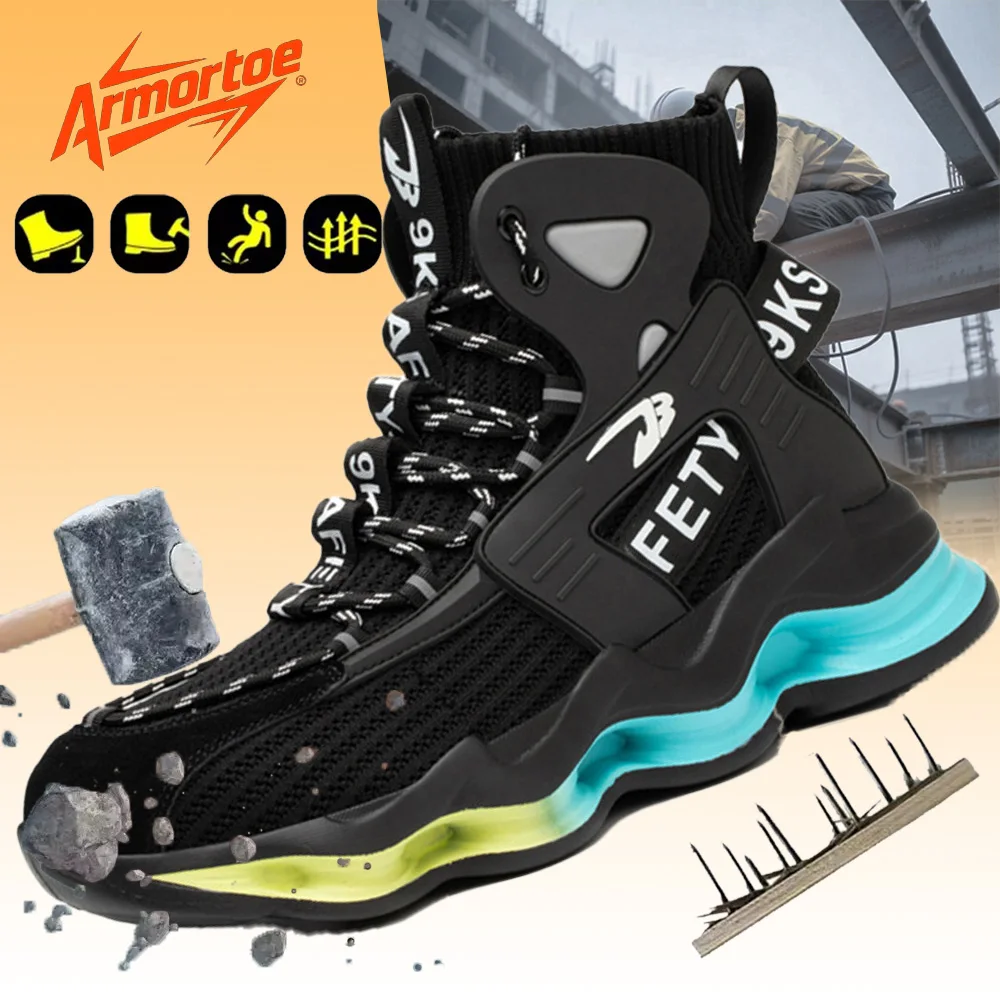 

ArmorToe Steel Toe Safety Shoes Men Lightweight Anti-Impact Puncture Proof Comfort High Top Work Boots #Armor2756