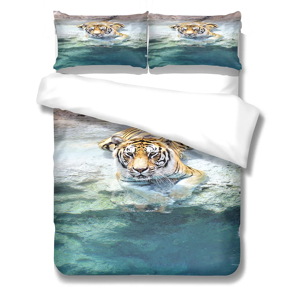 HUANZHUANG Print Bedding Sets Tiger In Blue Water Exquisite Bed Supplies Duvet Cover Bed Comforter Bedding Luxury Birthday Gift