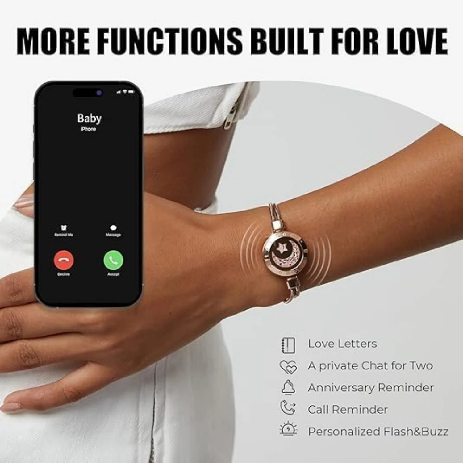 TOTWOO Long Distance Touch Bracelets for Couples, Vibration & Light up Gifts for Girlfriend Bluetooth Pairing Jewelry