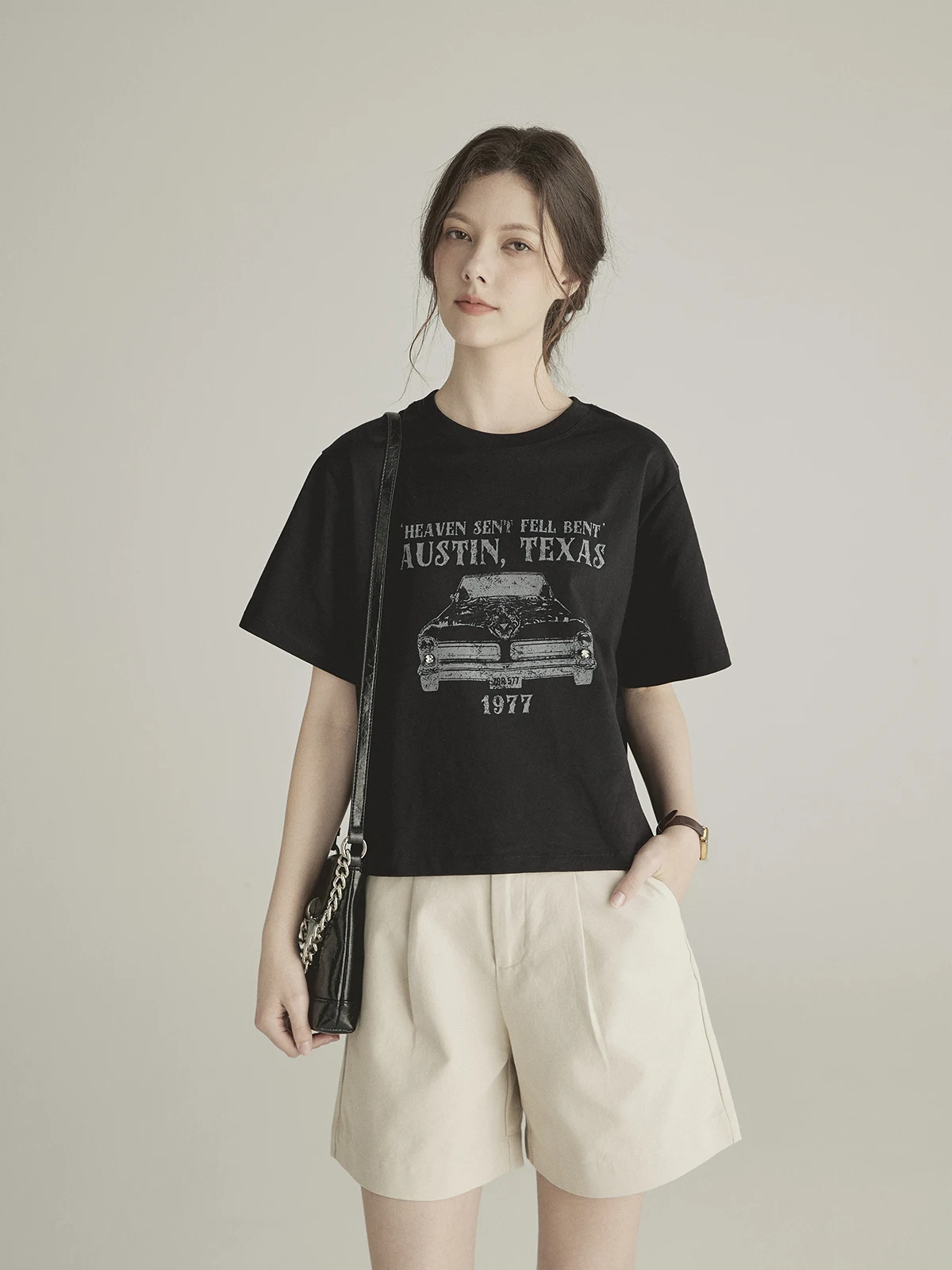 Cseta de manga corta con cuello redondo y estampado retro de Austin Far Travel para mujer, Top informal hoado de verano,...