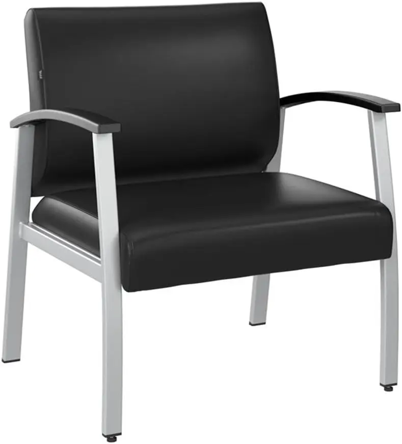 Arrive Bariatric Waiting Room Guest Chair With Arms In Black Vinyl, Reception Area Seating For Office And Lobby