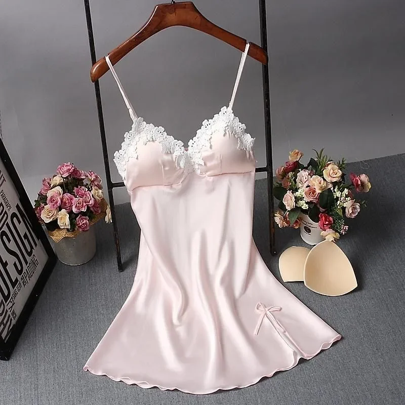 Sexy Lace Patchwork with Chest Cushion Lingerie Nighty Sleep Wear Nightdress Clothes Women's Nightgowns Sexy Nightwear - view 6