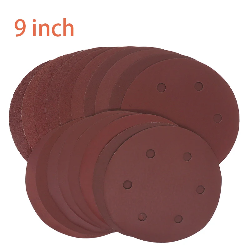 

1/5 шт., 9 дюймов, 6 отверстий, 225 мм, шлифовальные диски, зернистость 40-2000, флокированная наждачная бумага, орбитальная шлифовальная машина, наждачная бумага с крючком и петлей