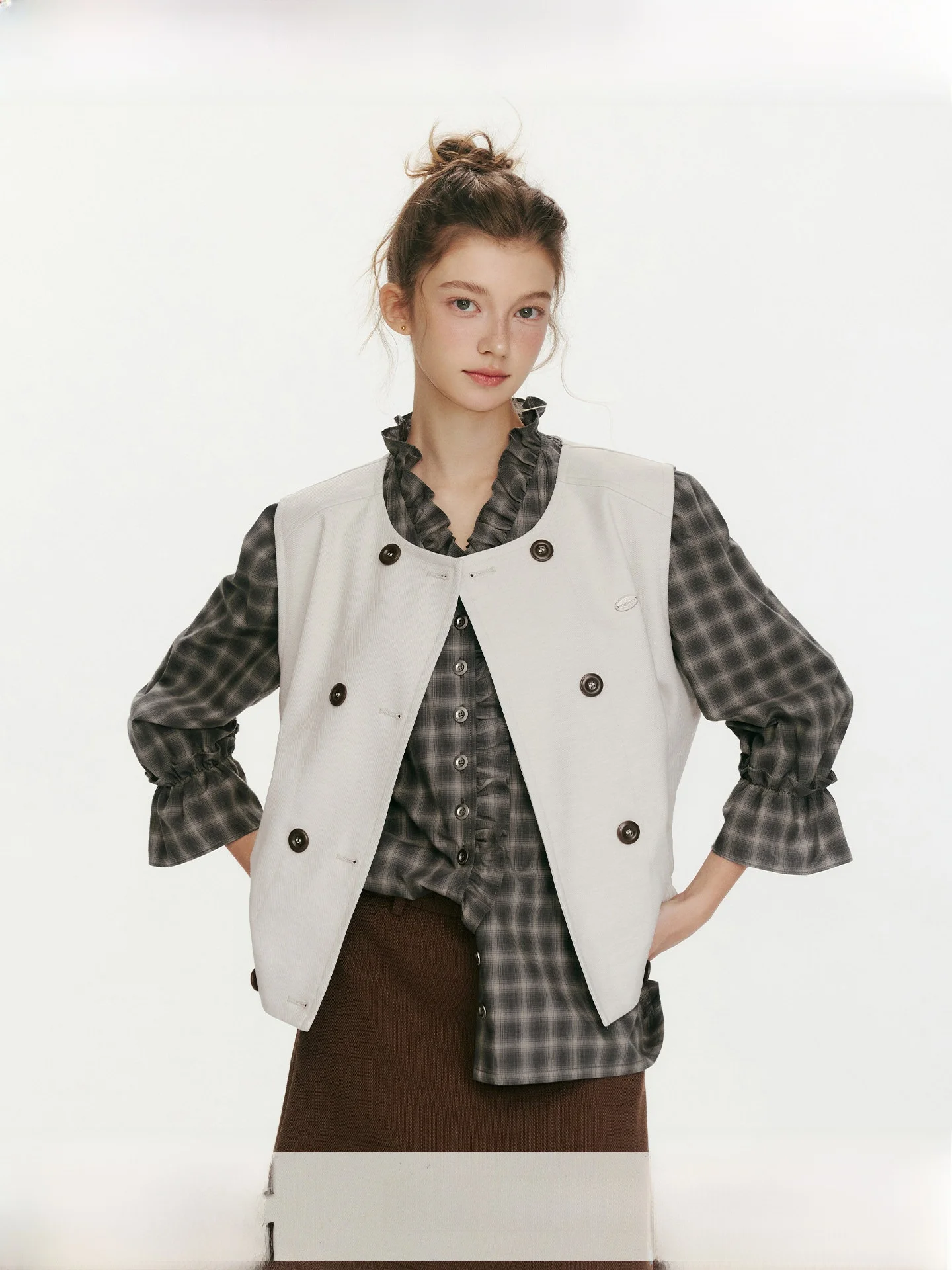 

Женская свободная куртка-жилет WhyBerry Spring Bellflower с двойными пуговицами, подплечниками и утеплением, из полиэстера