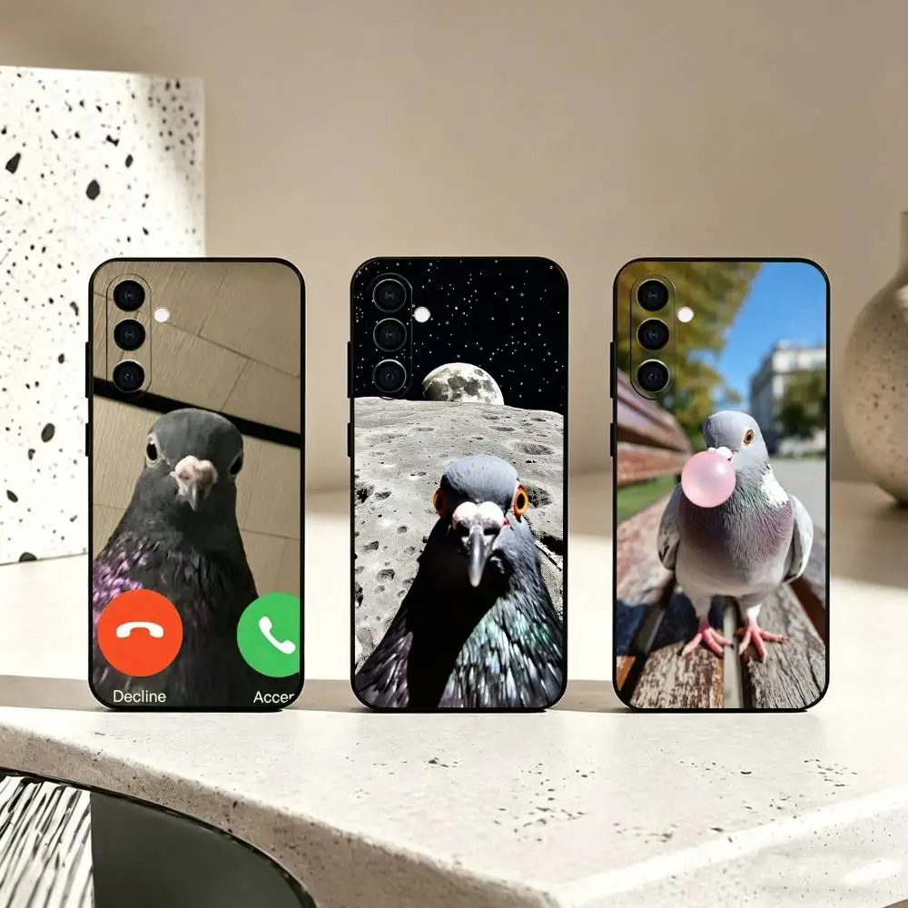 F-Funny S-silly P-pigeon Phone Case Black Silicone Soft For Samsung Galaxy A73,A72,A71,A70,A53,A52,A51