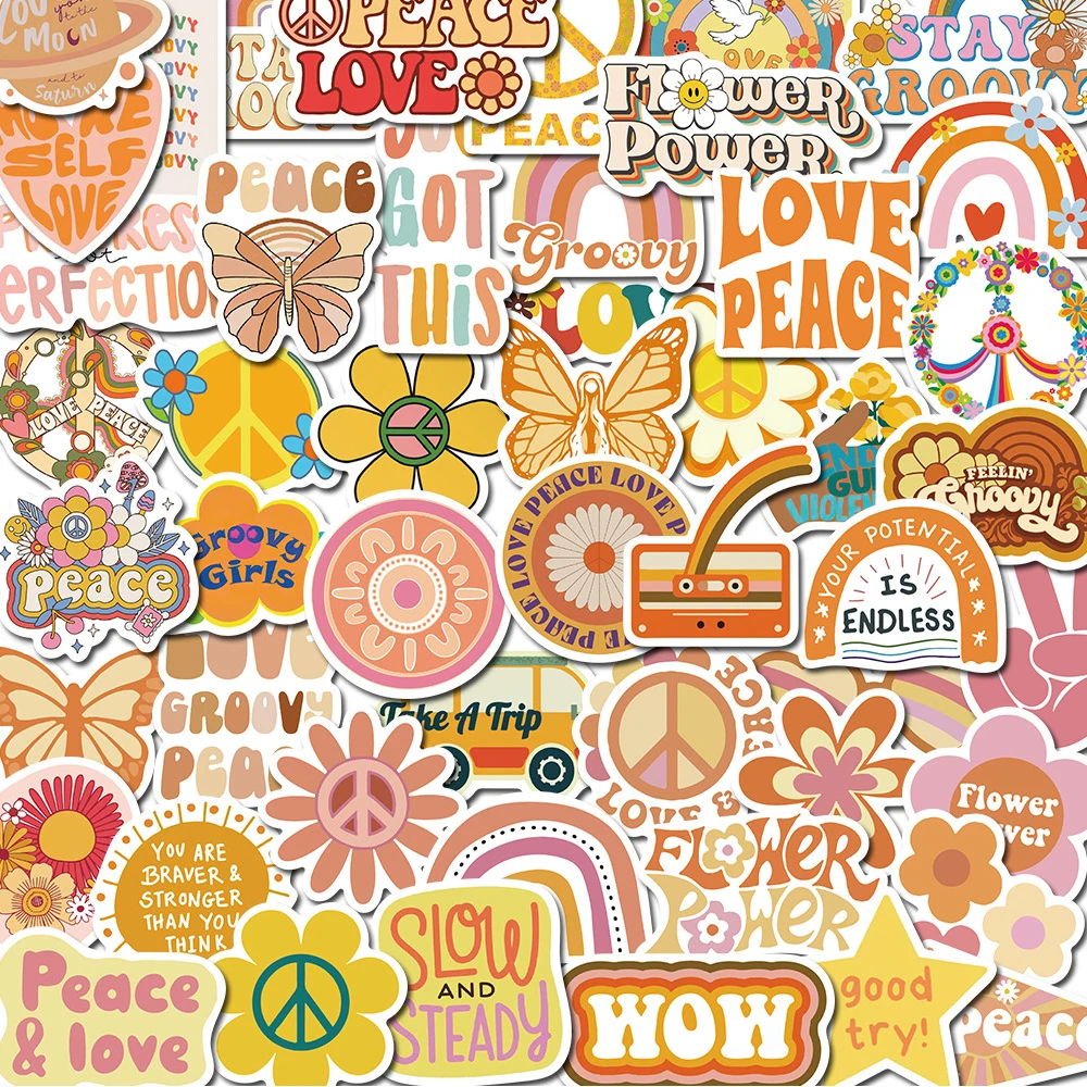 

10/30/50pcs Groovy Boho Hippie Graffiti Stickers Cute Cartoon Decals Kid Toy DIY Notebook Laptop Guitar Phone Waterproof Sticker