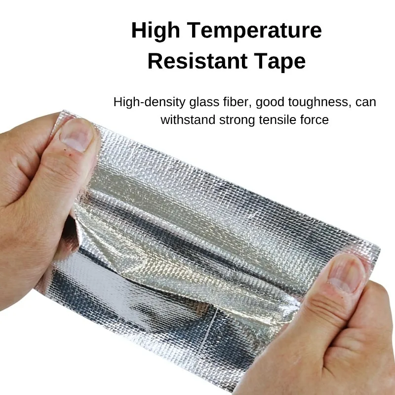 2 Stück selbstklebendes Aluminiumfolien-Fiberglas-Hitzeschildband, reflektierendes Material, kühles Klebeband, selbstklebend für HVAC, Rohr, Auto
