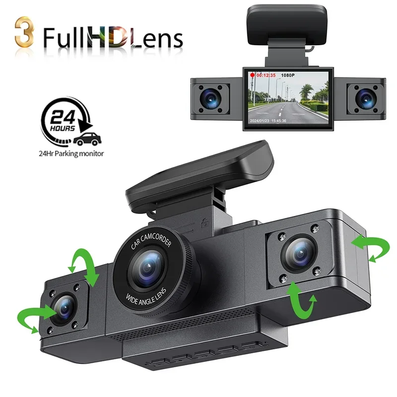 3 Channel  Video Recorder Three Lens Car Camera with Rear View DVR 24H Parking Monitor Black Box car accessories