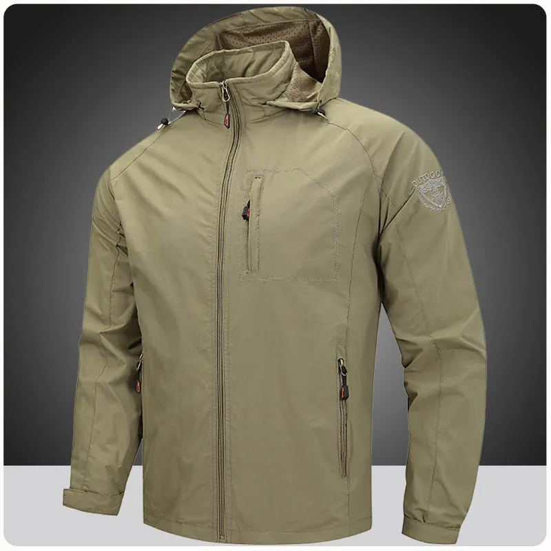 

Spring Autumn Lightweight Windbreakers Men Tactical Jacket Outdoor detachable hood Coat Sports Military Climbing Hiking Jackets