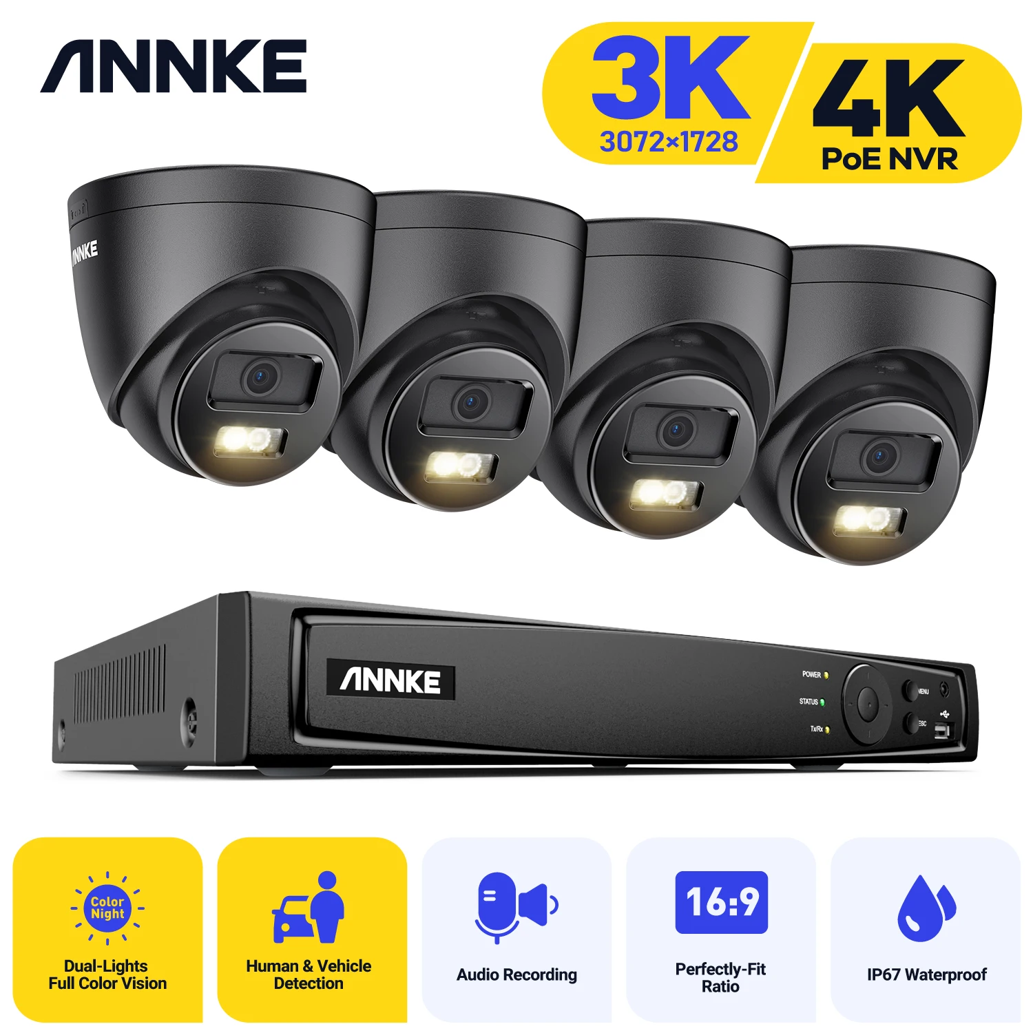 

ANNKE 8CH NVR 8MP Ultra HD Video Surveillance System 3K IR Network POE Camera Built-in Mic IP67 Waterproof CCTV Security Kit