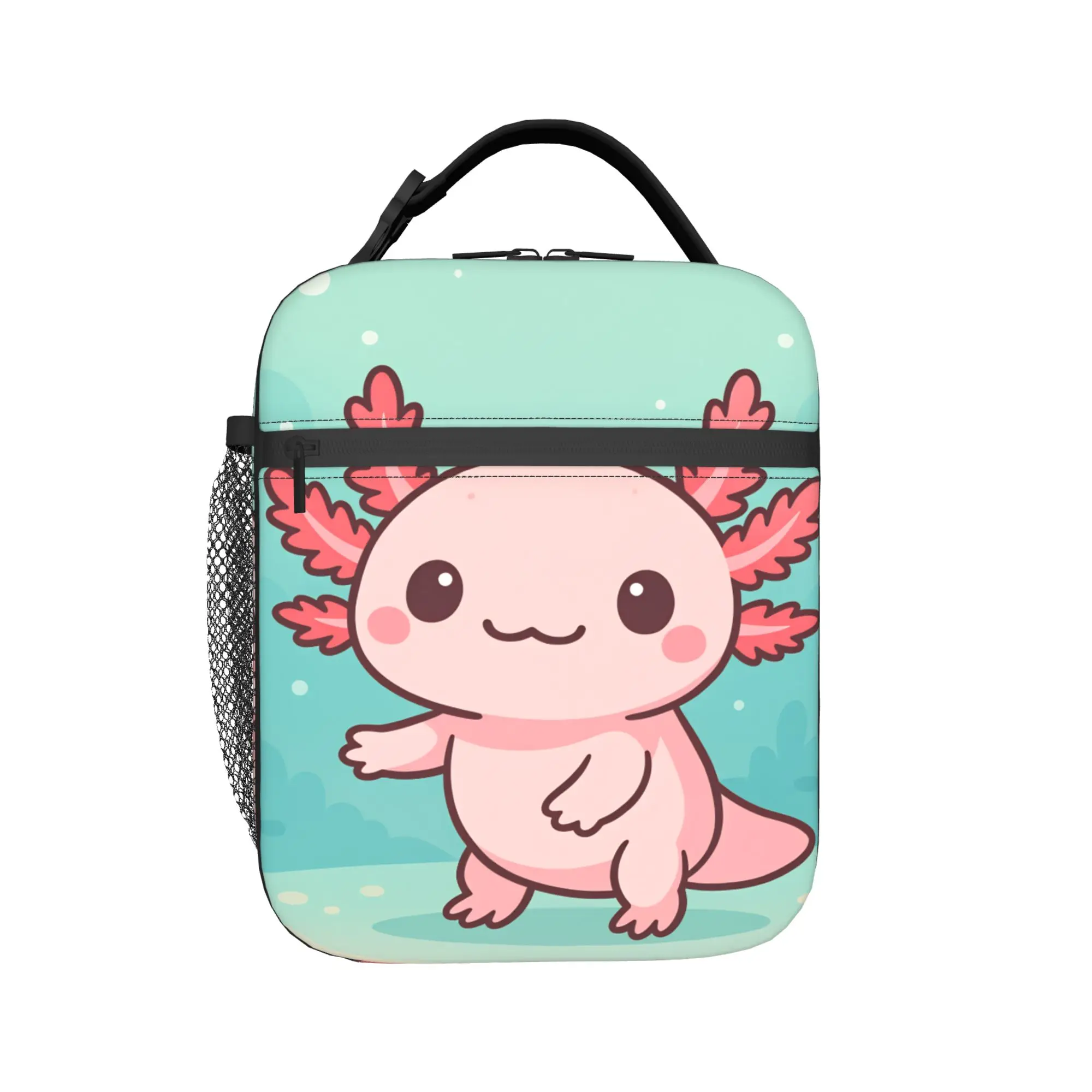 

Cute Axolotl Lunch Bag Fashion Lunch Box For Women Picnic Portable Cooler Bag Oxford Print Thermal Tote Handbags