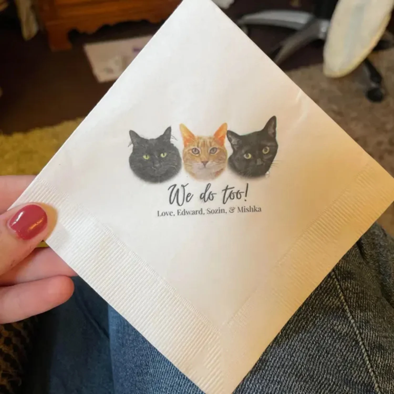 50 шт. персонализированные свадебные салфетки для кошек, изготовленные на заказ коктейльные салфетки для собак для свадебного декора, роспись домашних животных + пользовательские цитаты, Премиум Coi