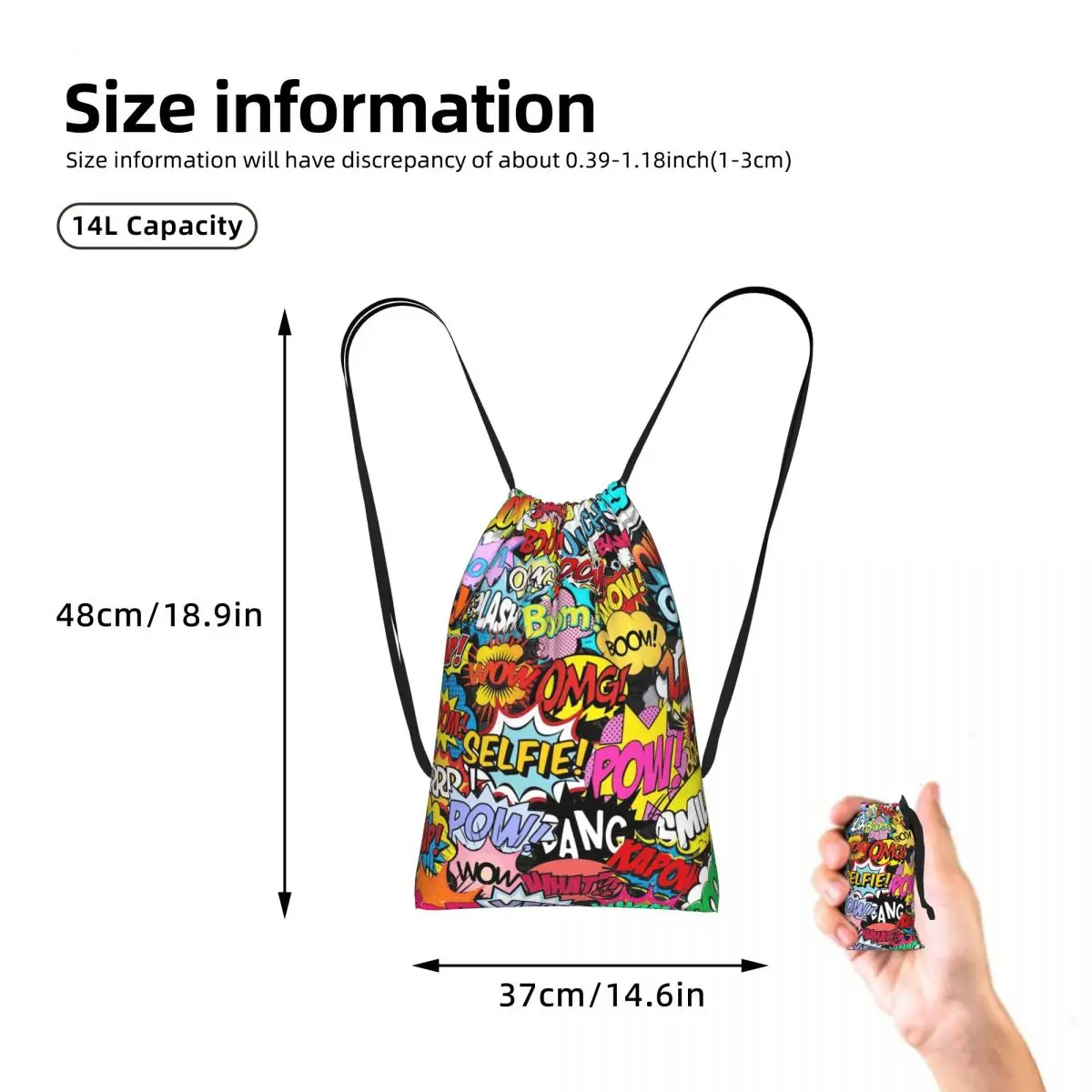 Fun Street Graffiti Comic Pop Art Drawstring Backpack Sports Gym Bag Portable Travel Drawstring Bag for Men Women
