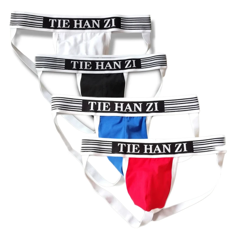 4PCS Men's Underwear Thongs Cotton Low Waist T-Back Bulge Pouch Comfortable Underpants For Men Briefs Thong Double String