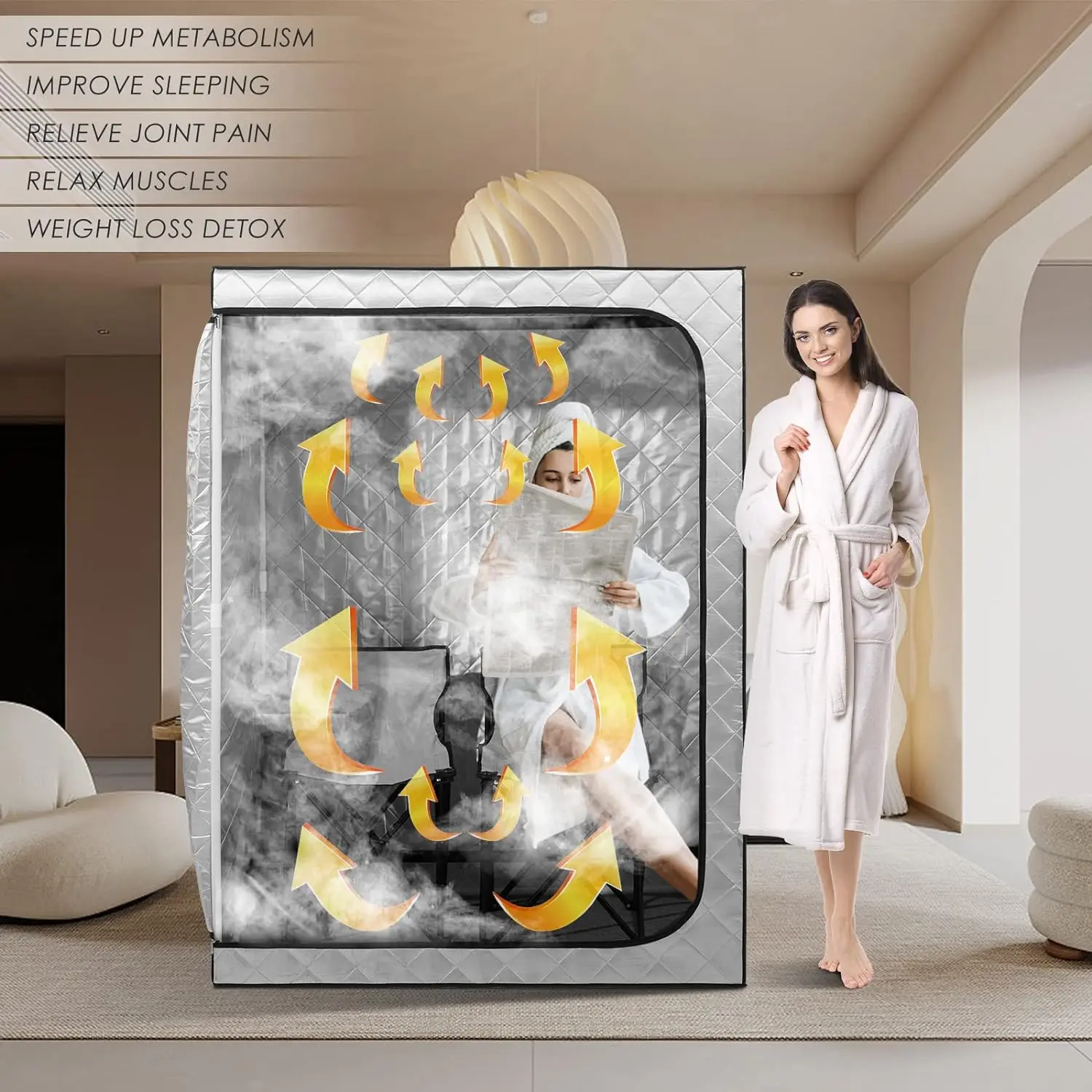 2 Person Sauna Portable Steam Sauna Tent for Home Spa with 2 Folding Chairs Large Space Indoor Sauna Steam Room with Steamer