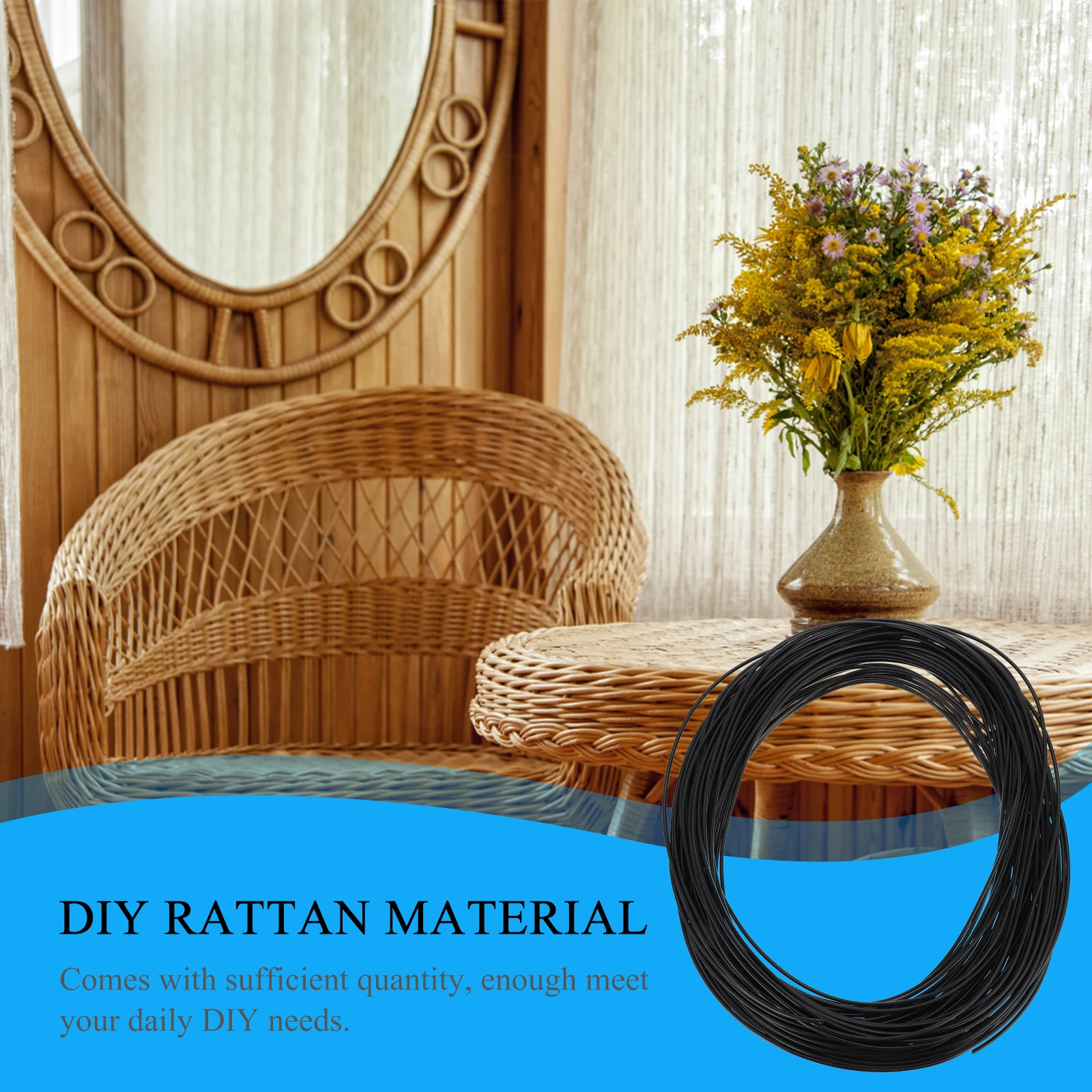 

Round Rattan Material 4mm Black Hollow Vines for Furniture Repair DIY Weaving Basket Outdoor Garden Sofa Plastic Rattan