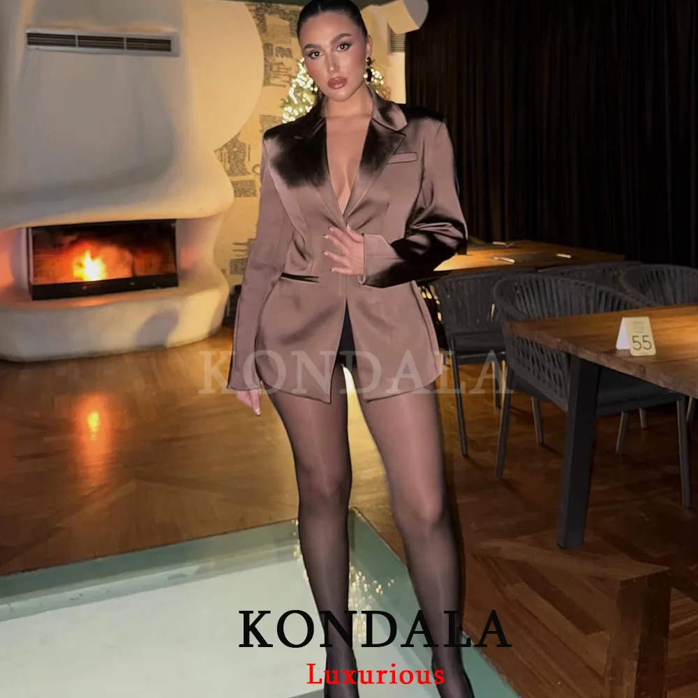 KONDALA セクシーでシックなサテン女性ブレザー背中の開いた長袖パーティージャケットファッション 2026 春イブニングクラブ女性エレガントなブレザー