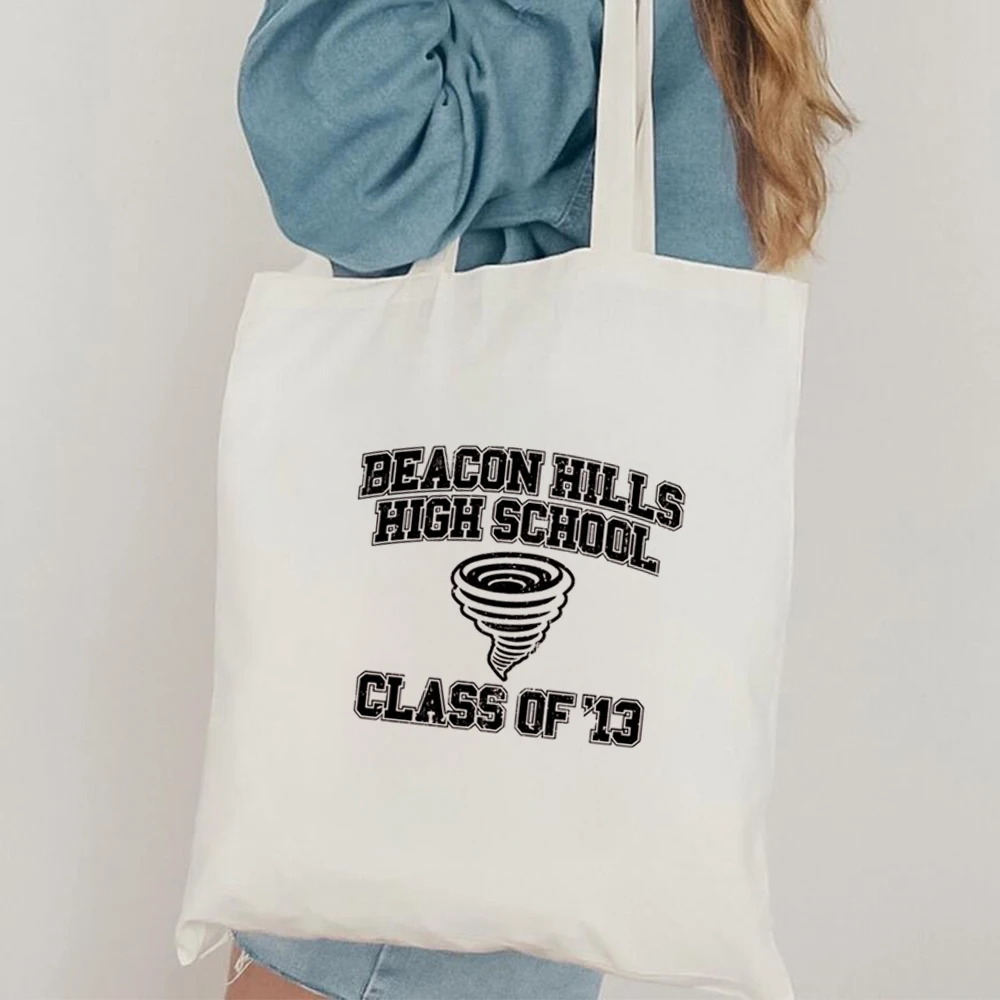 Beacon Hills High School Class of 13 tote bag, Letter Pattern Printed Canvas Bag, Women's Trendy Fashion Eco friendly Bag