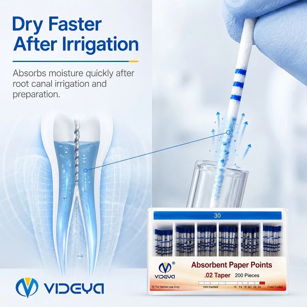 VIDEYA Dental Paper Points .02 .04 .06 Taper  for Root Canal Treatment Absorbent Drying Tips Color Coded Endodontic 10  boxes