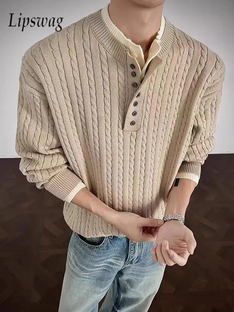 

Модные лоскутные вязаные джемперы, мужские винтажные текстурированные жаккардовые свитера, мужские весенне-осенние новые повседневные тонкие вязаные свитера