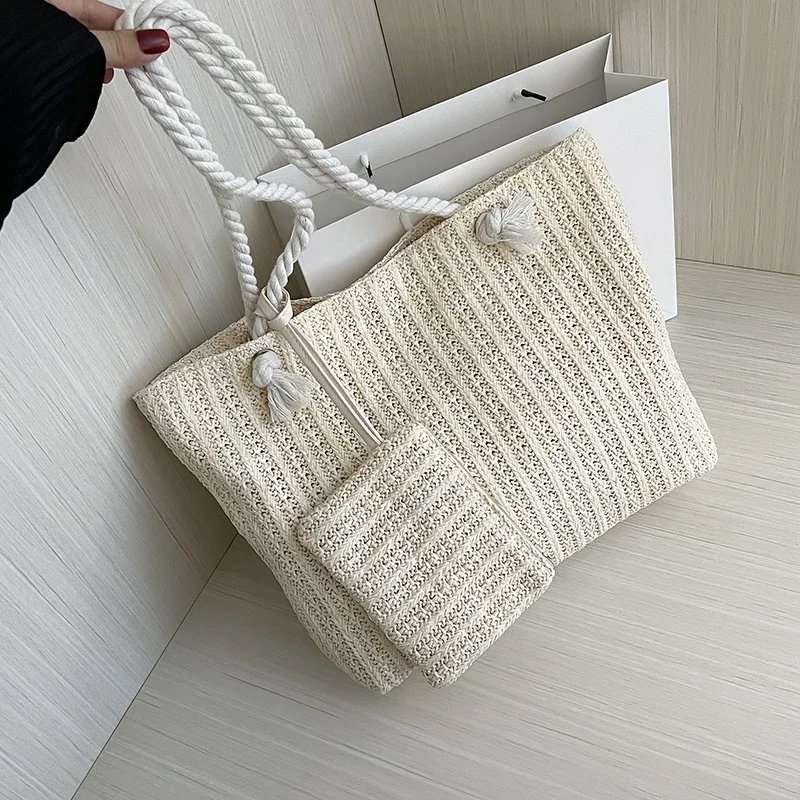 Fashion Large Capacity Straw Tote Bag Designer Women Handbags Handamde Woven Summer Beach Bag Casual Bali Travel Big Purse 2024