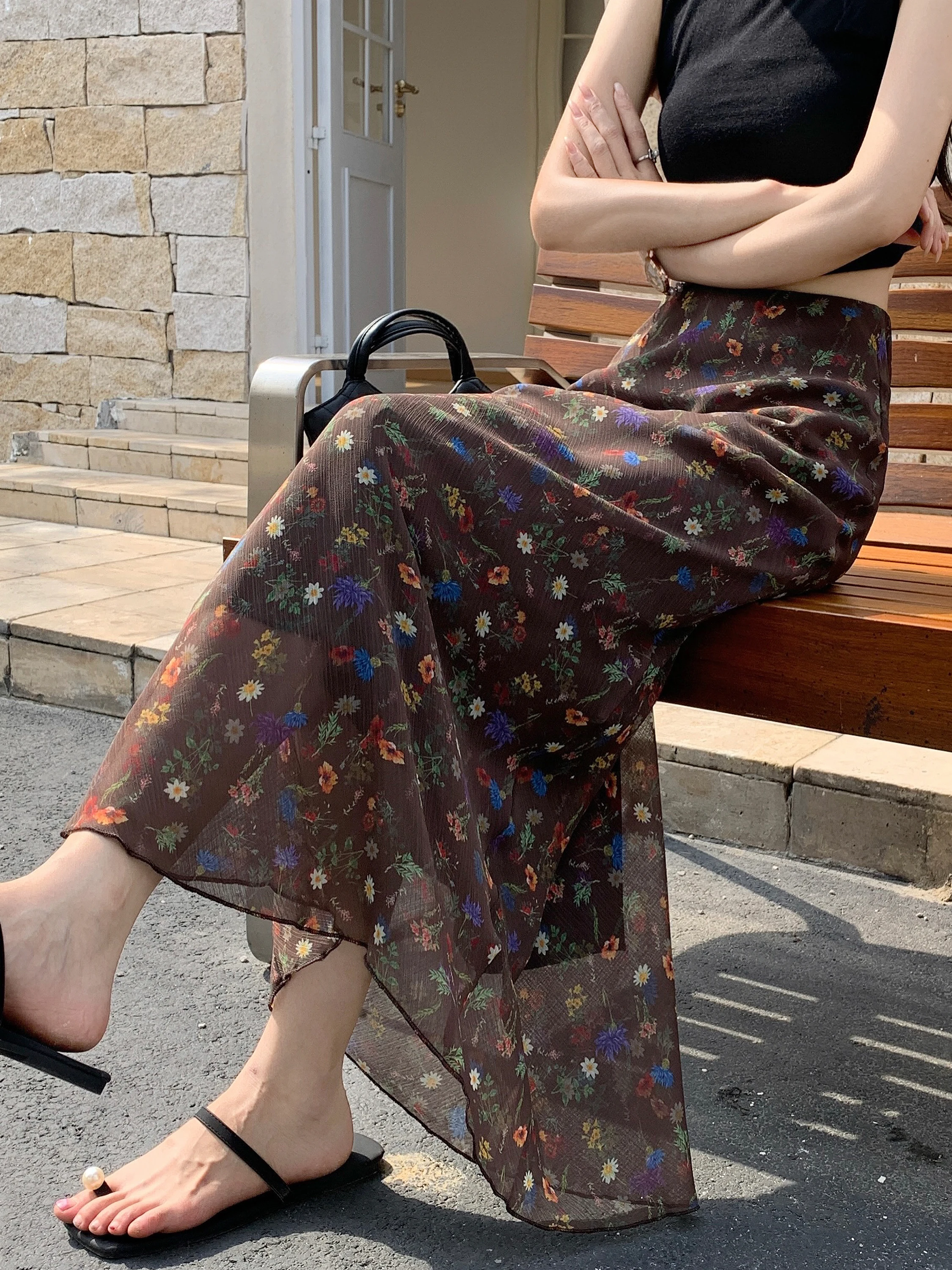 

Floral Lace A-Line Skirt Women's High Waist Slim Fit Casual Drapey Fish Tail Skirt Commute Korean Style Polyester Fiber