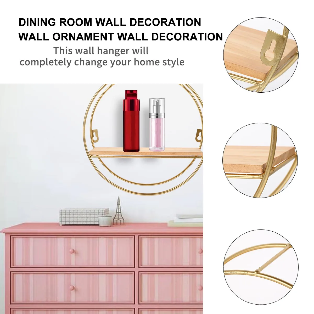 

Round Wall Golden Large Circle Shelf Nordic Floating Rack Geometric Wall Storage Rack Home Office Storage Display