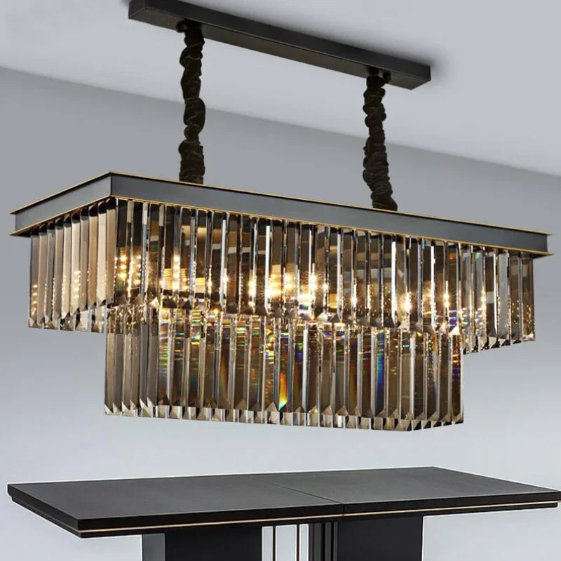 

Creative Personality Crystal Chandelier Dining Table Pendant Light Rectangular Dining Room Lamp Bar Modern Ceiling Lights