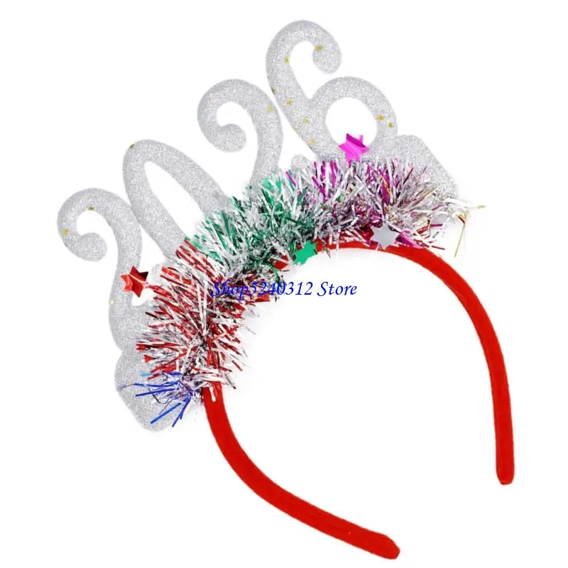 634C New Year 2026 Hairband Head Accessory Glitters Number Hairhoop Comfortable Party Headpiece for Festival Event Essential