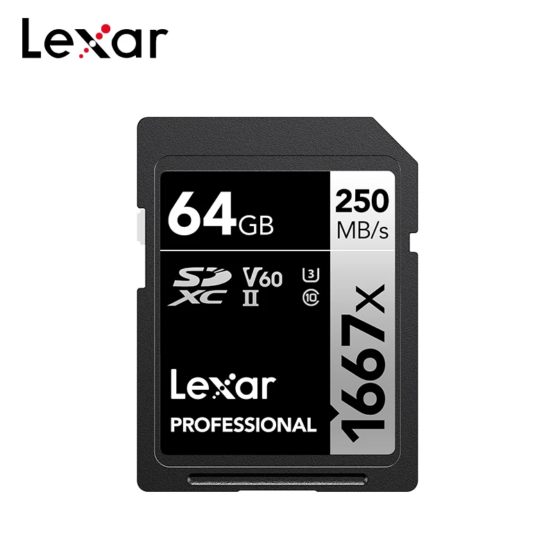 Original Lexar Professional 64GB SD Card 1667x Memory Card 250MB/s Flash Card 128GB 256GB SDXC V60 SD Card UHS-II For Camera