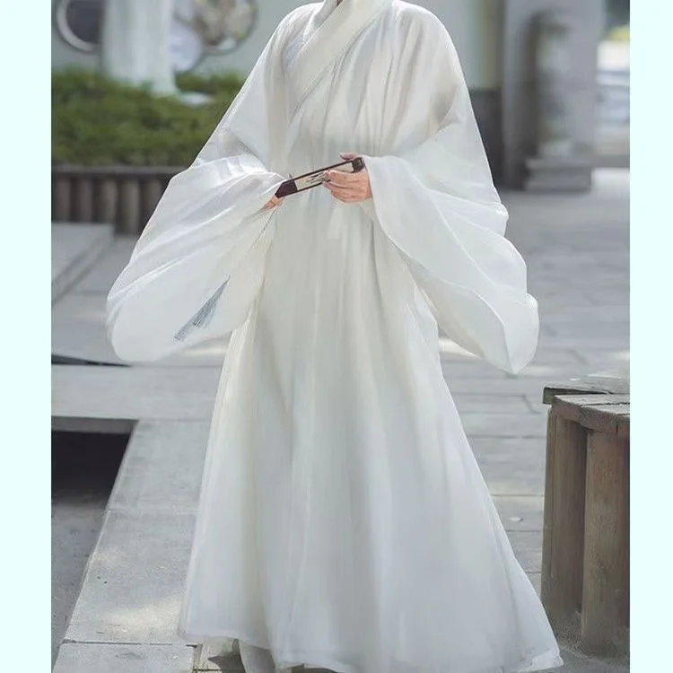 

Ancient White Hanfu Men Women Traditional Chinese Ming Dynasty Long Robe Halloween Fairy Martial Cosplay Costume Stage Outfit