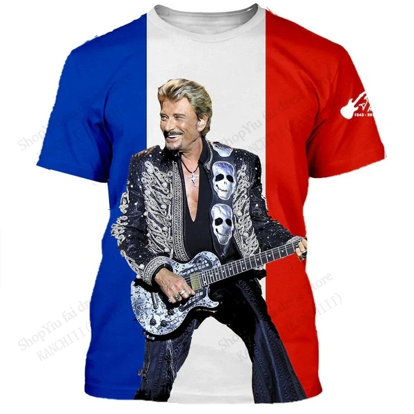 Men T-shirt French Rock Singer Johnny Hallyday 3D Print Tshirt Men Women Fashion Short Sleeve Tshirt Kids Tops Tees Men Clothing