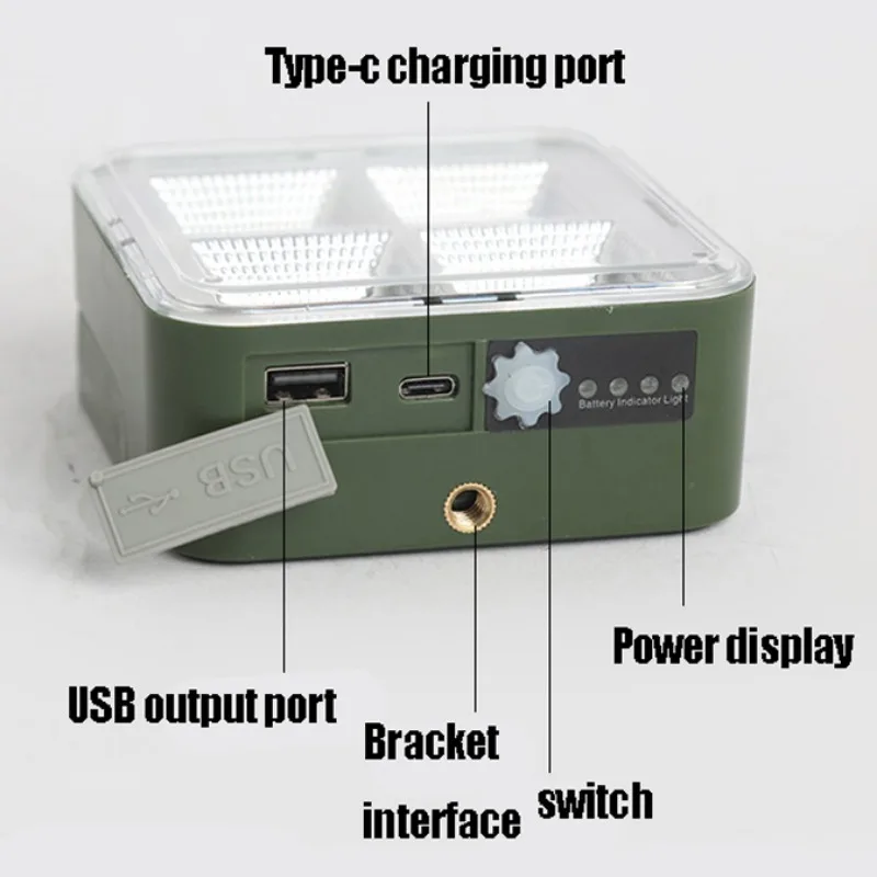 Luz LED Solar para acampar al aire libre, luz de emergencia de carga impermeable portátil, gancho magnético, iluminación de pesca para acampar