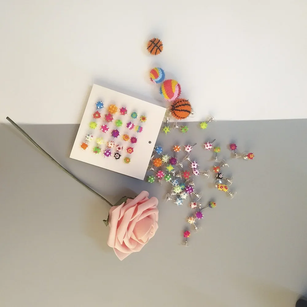32 Patterns Japanese Korean Style Colorful Silicone Ball Earrings For Girls Teens Childlike Piercing Earrings Stud Children Gift