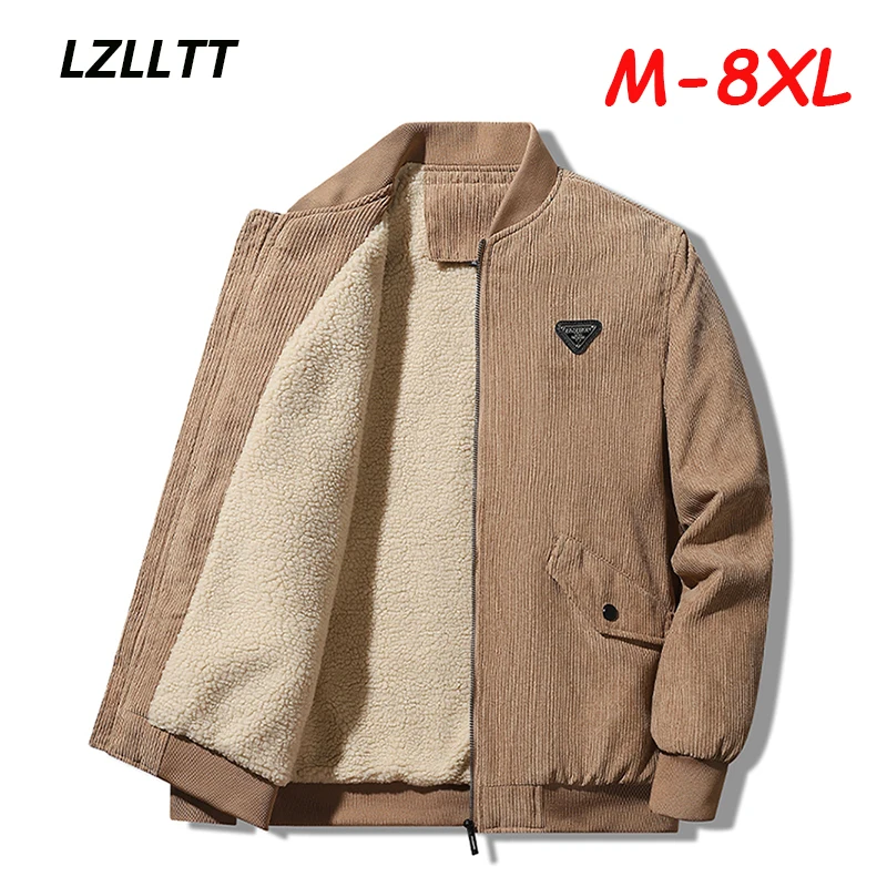 

Plus Size 8XL 2023 Winter Men Warm Thick Jacket Coat Mens Fashion Corduroy Fleece Solid Outwear Military Casual Jacket Coat Male