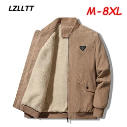 Plus Size 8XL 2023 Winter Men Warm Thick Jacket Coat Mens Fashion Corduroy Fleece Solid Outwear Military Casual Jacket Coat Male