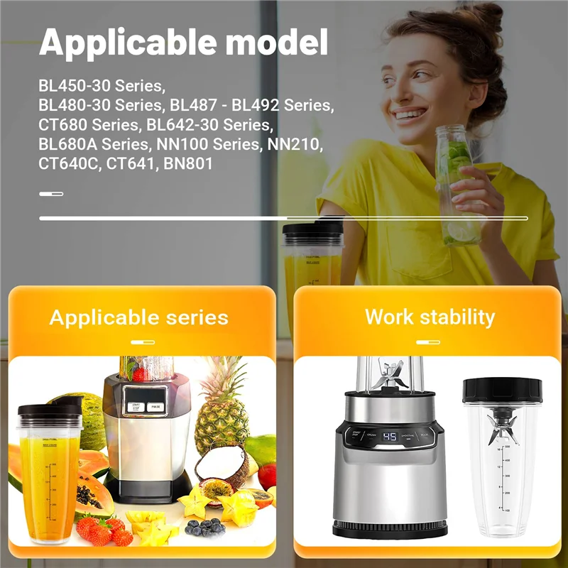 قطع غيار خلاط B51C للنينجا، كوبين 24 أونصة مع أغطية للذهاب، شفرة مستخرج 7 زعانف، لجهاز Nutri Ninja Auto IQ #6