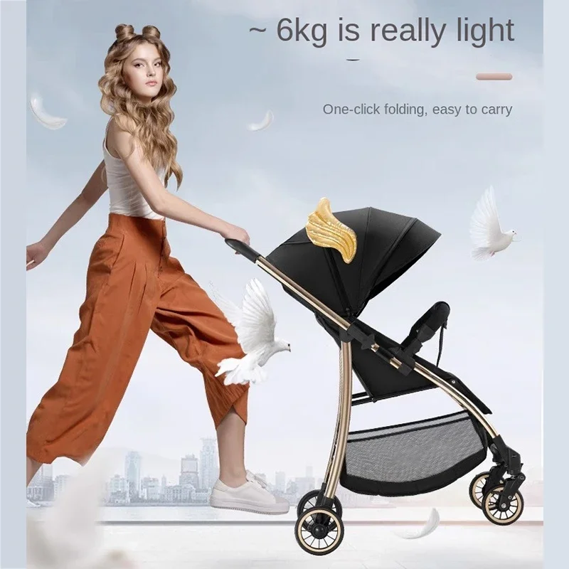 Baby Stroller Two-Way Can Sit and Lie Lightly Folded High View Children's Portable Four-Wheel Shock Absorbing Umbrella Car