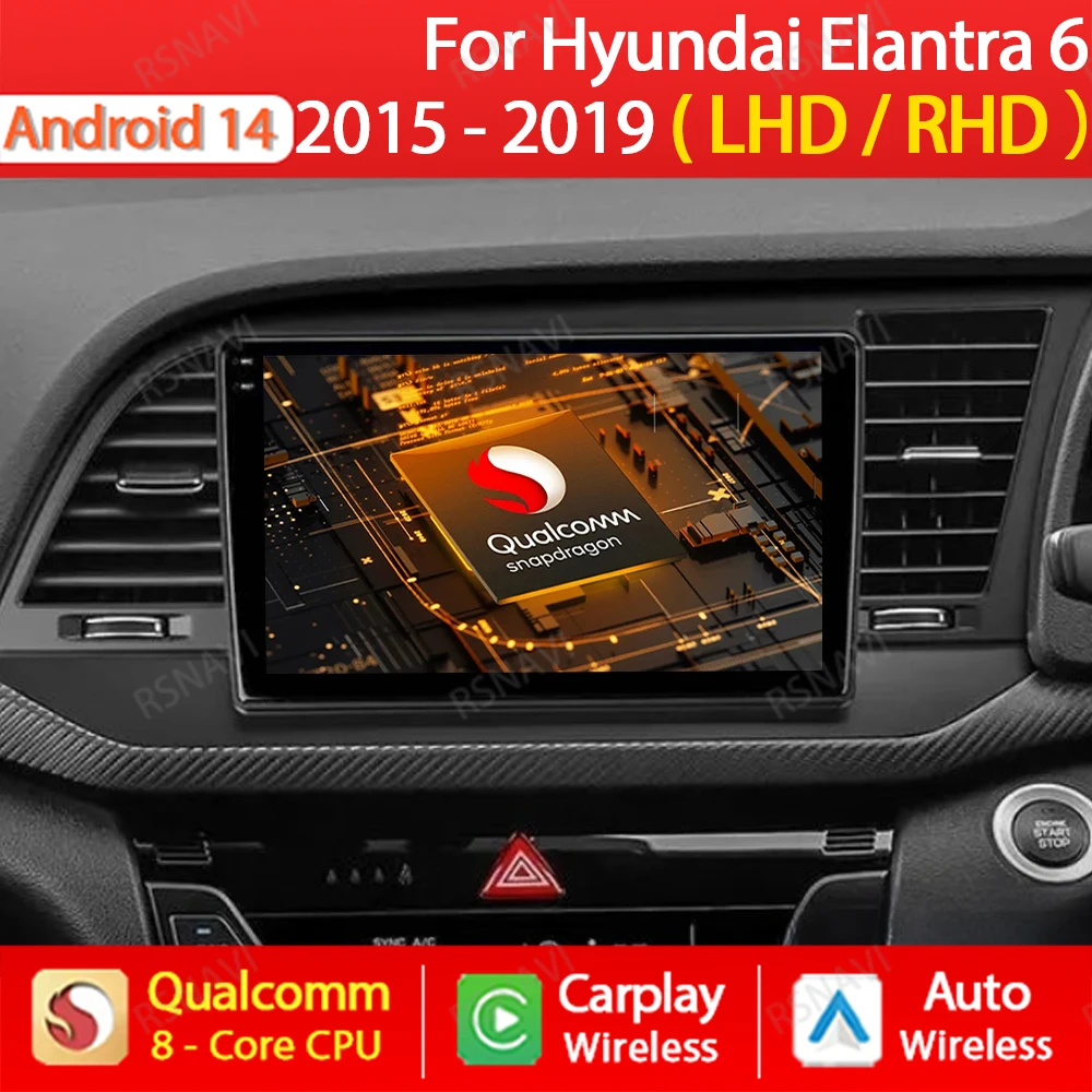

Android 14 Car Radio For Hyundai Elantra 6 2015 2016 2017 2018 Carplay Auto Multimidia Video Player GPS Navigaion DPS 360 Camera