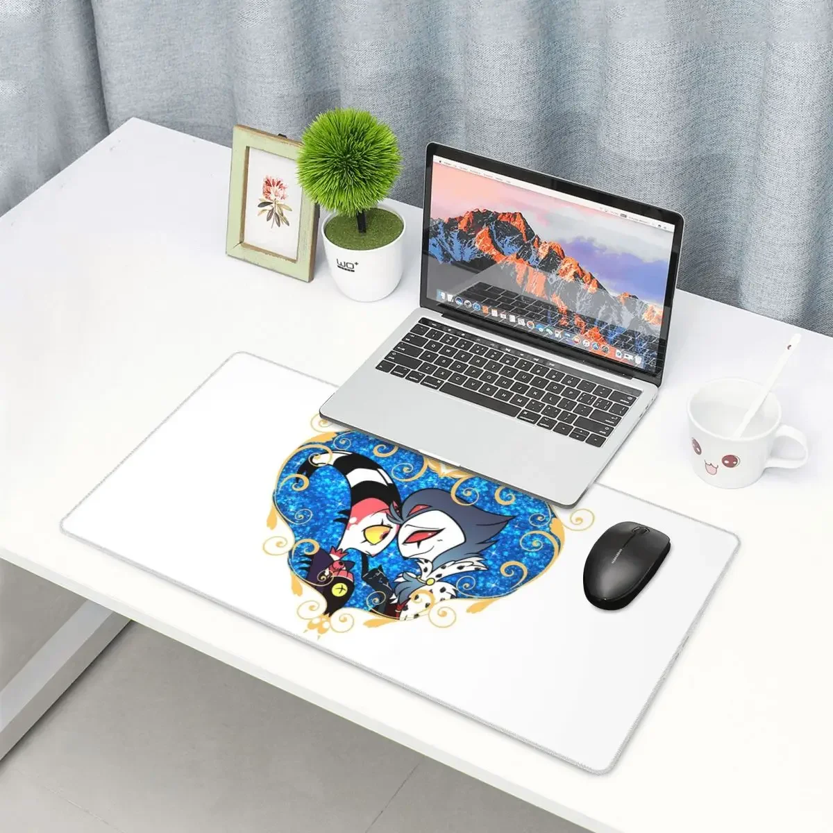 Large Mouse Pad Helluva Boss Stolas And Blitzo Heart Frame Gamer PC Laptop Mats Keyboard Accessories Desk Mat