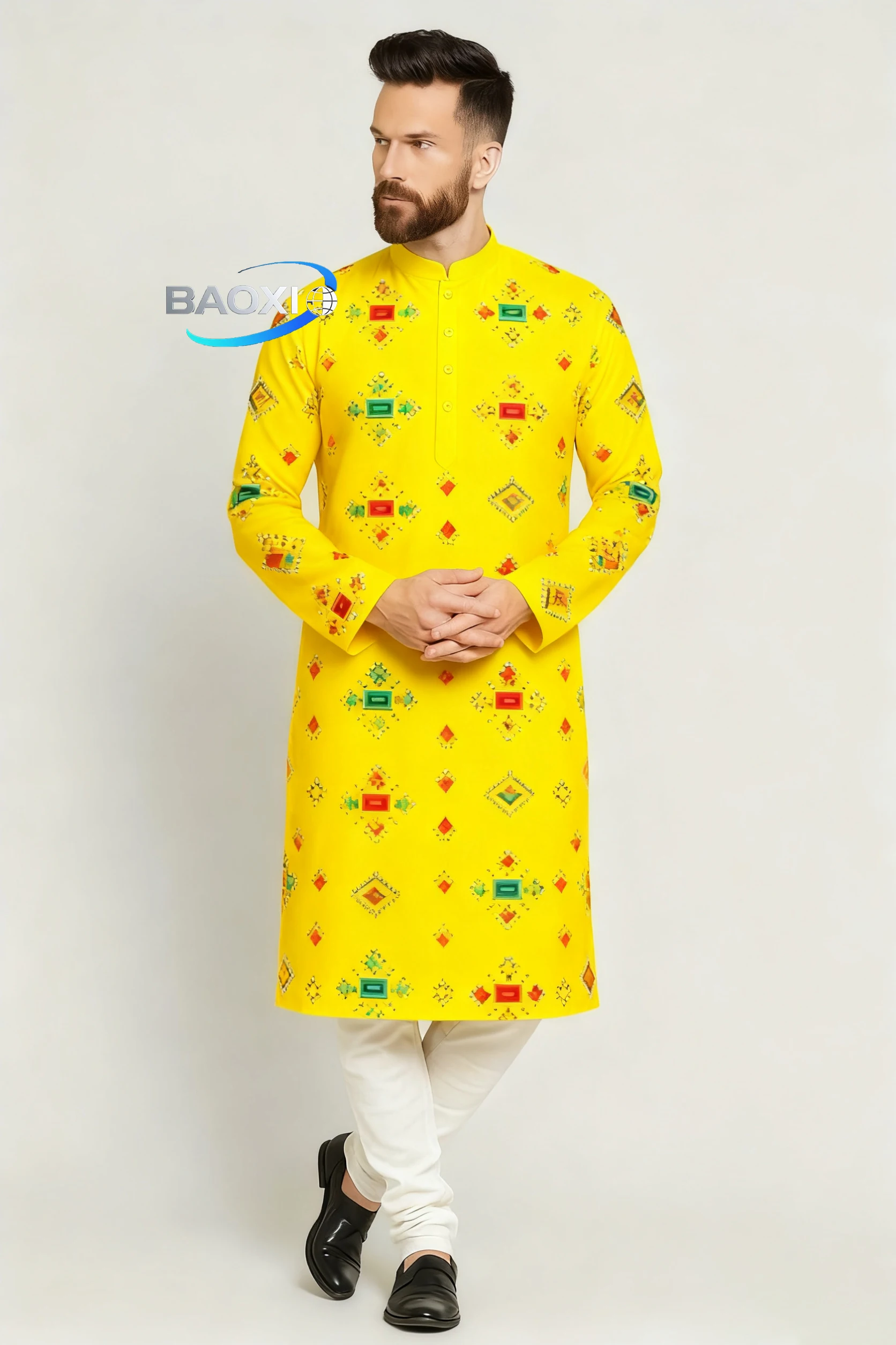 Padrão impresso masculino kurta tendo elegante e confortável ajuste regular longo robe adequado para todas as ocasiões roupas étnicas,