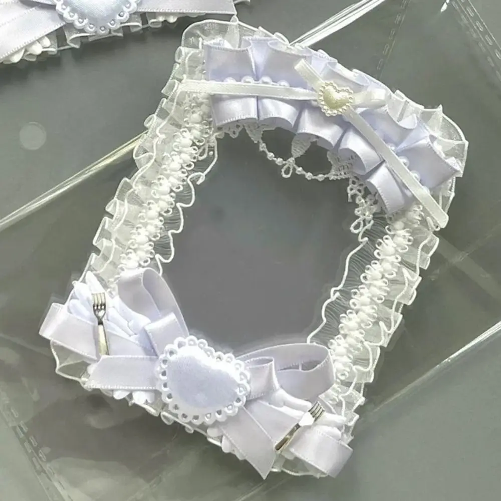 Lace Ruffles Photocard Holder Satin Ribbon Faux Pearl Collectible Card Holder Clear Sleeve Heart Decoration ID Card Sleeve
